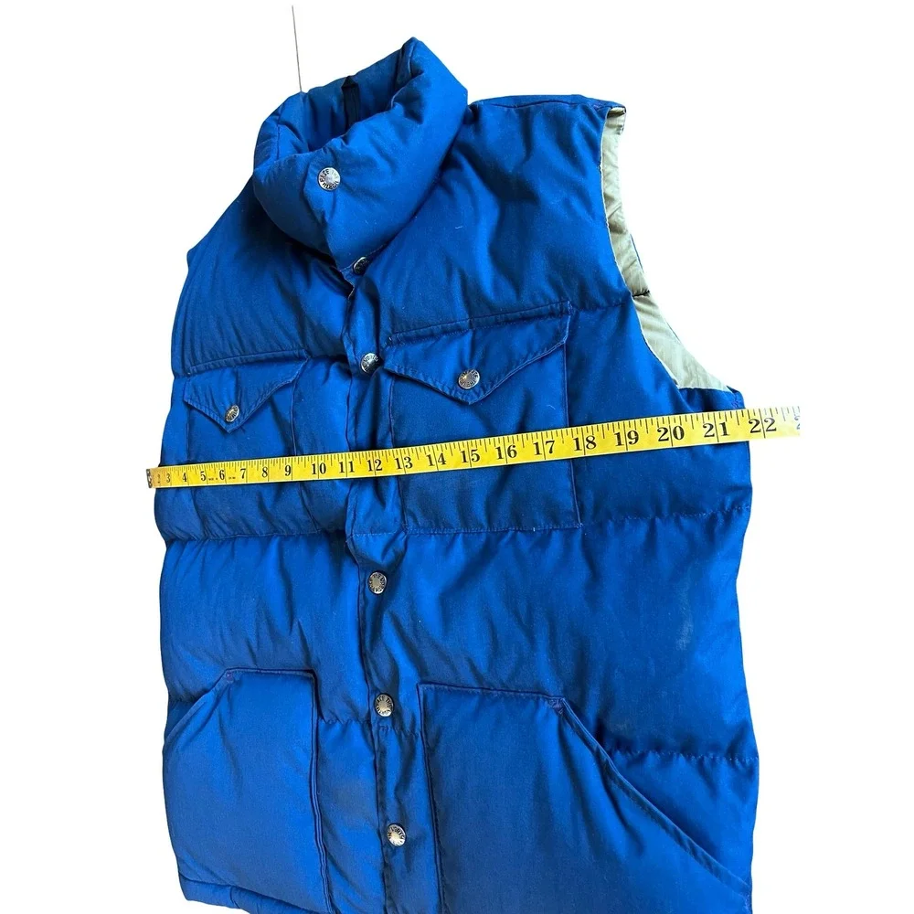 VTG The North Face 70s Mens S Blue Down Puffer Vest Snap USA-Made Brown Label